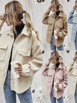 Winter Coat Women Lapel Single-breasted Thickened Solid Color Jacket Woolen Loose Short Coat For Women Fashion Outwear Clothing