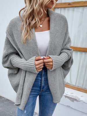 New Loose Knitted Sweater Solid Color Bat Sleeve Large Lapel Cardigan Autumn And Winter Fashion Jacket For Women Clothing