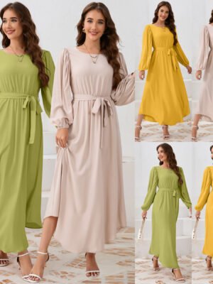 Autumn Round Neck Bubble Long Sleeve Dress Women's Clothing European And American