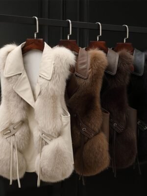 Fur Vest Short Coat Autumn And Winter New Patchwork Winter Fox Fur Jacket Women Short Artificial Fur Coat Elegant Female Warm Vest