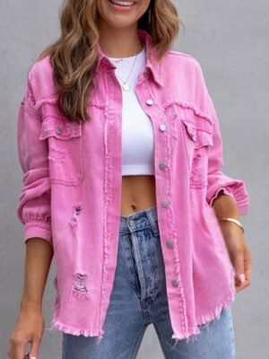 Fashion Ripped Shirt Jacket Female Autumn And Spring Casual Tops Womens Clothing