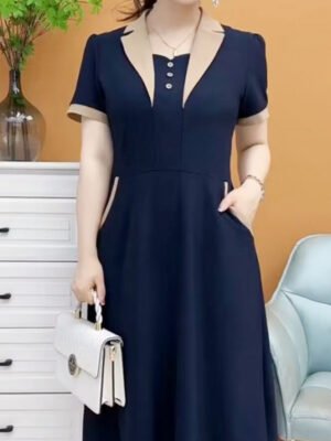 Plus Size Short Sleeve Mid-length Dress