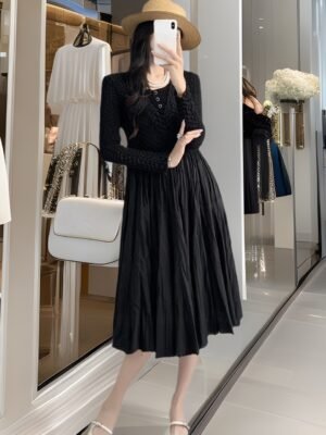 Slim-fit Slimming Temperament Pleated A- Line Dress